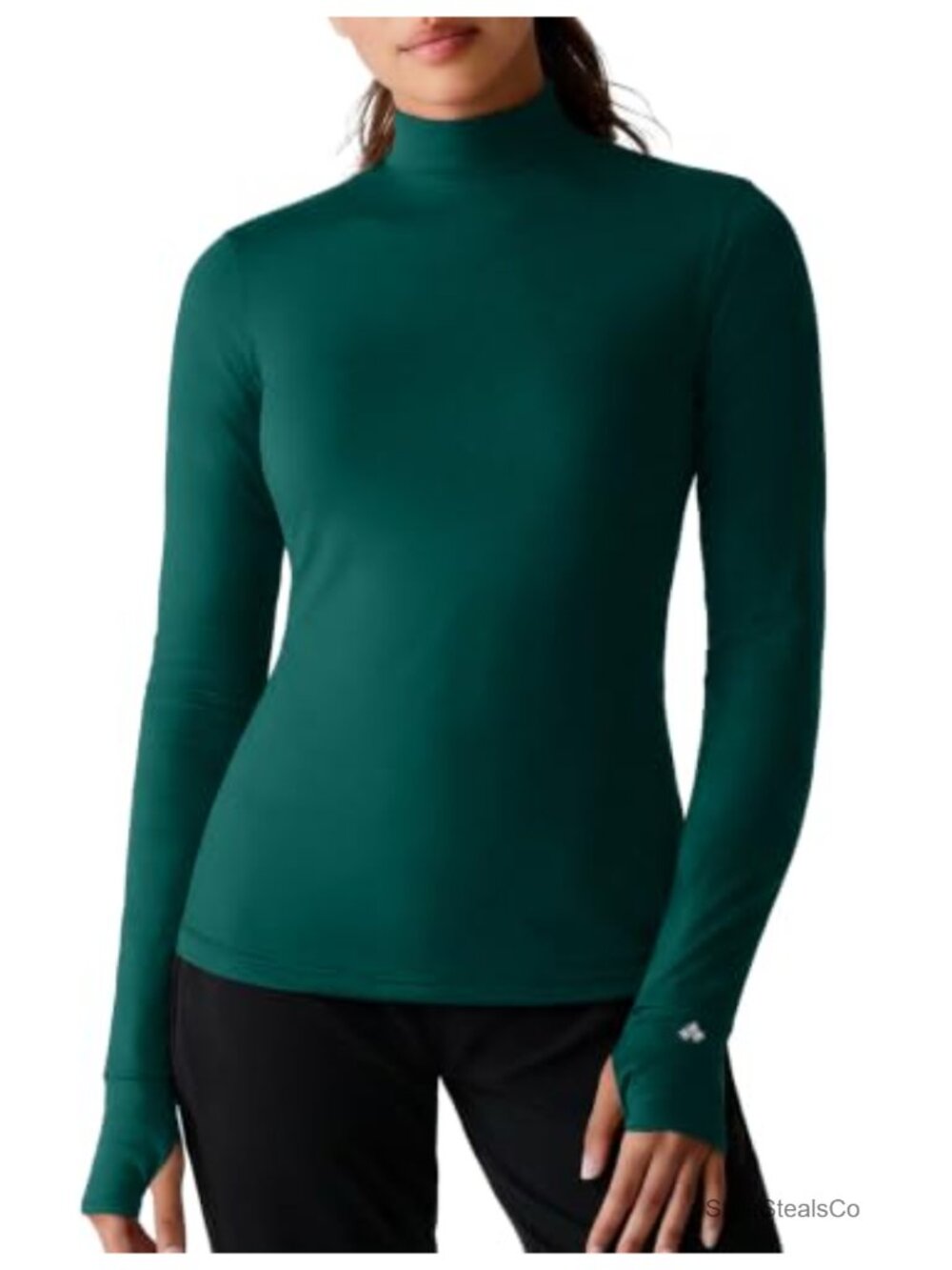 Mock Neck Long Sleeve Workout Top with Thumb Holes Women's Thermal Baselayer